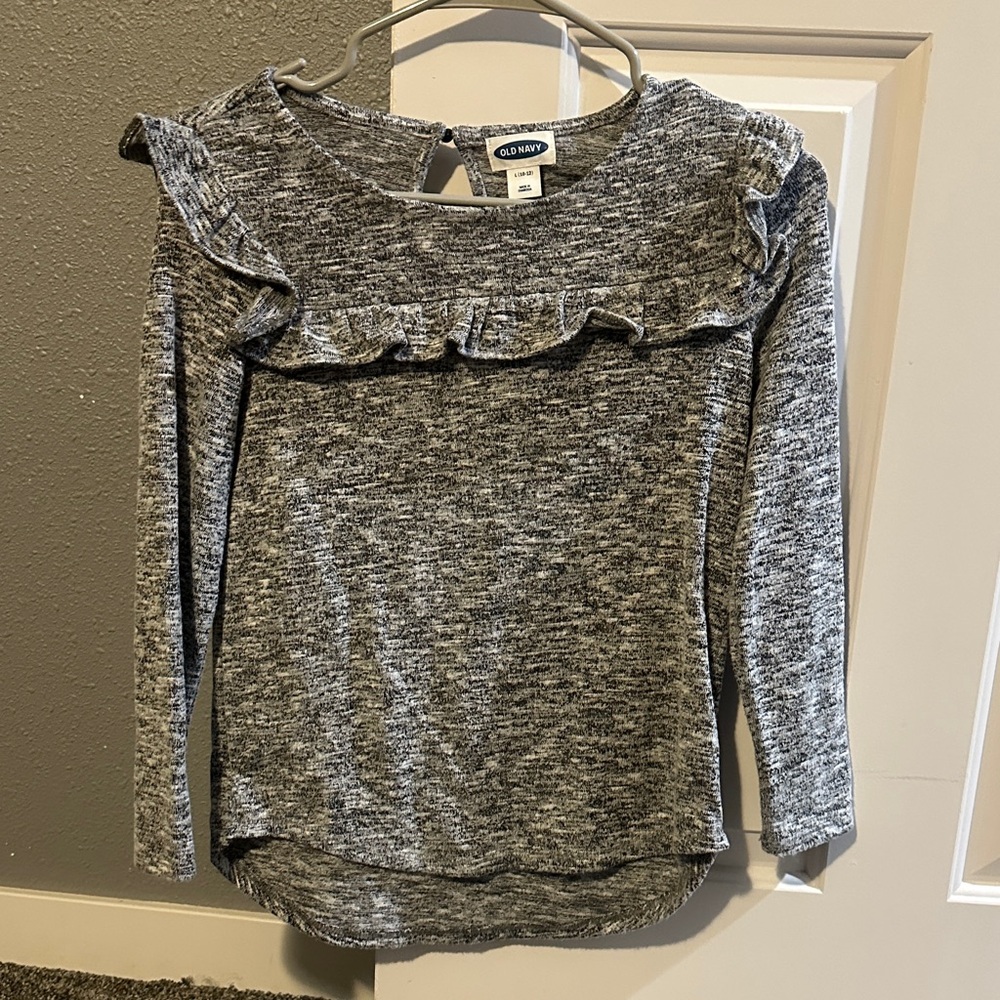 Old Navy Heathered Gray Ruffle Top